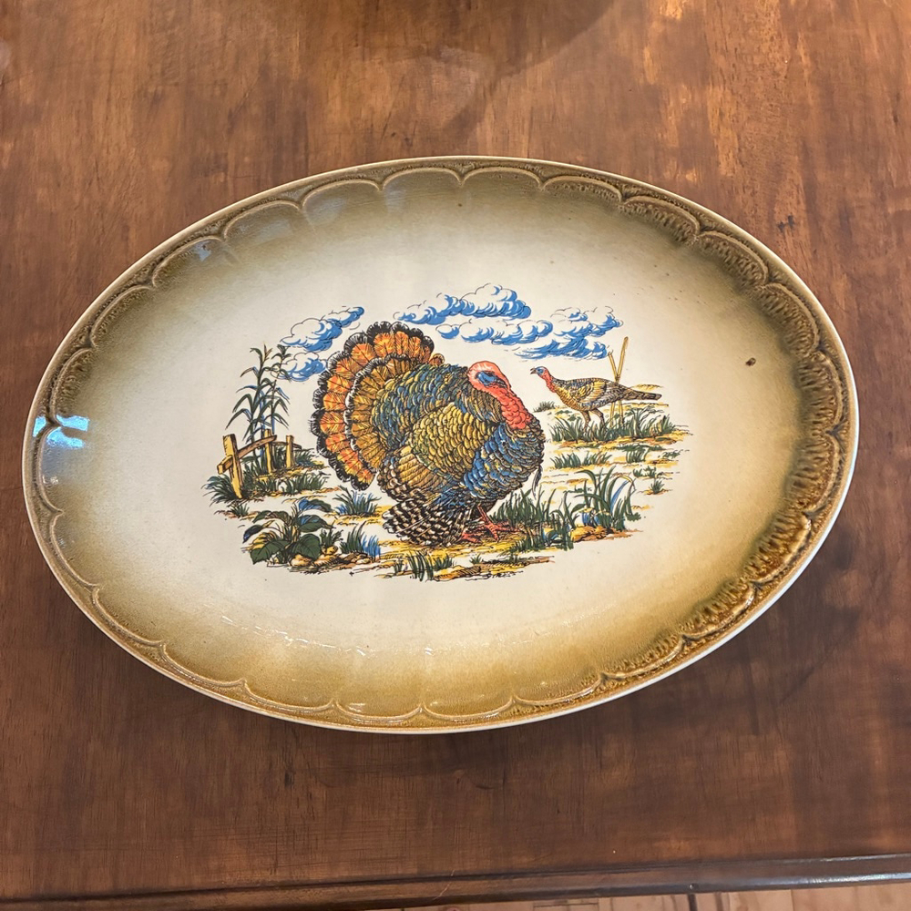 ARM Ceramica Made in Italy Thanksgiving Turkey Oval Platter – Beige/Brown – One